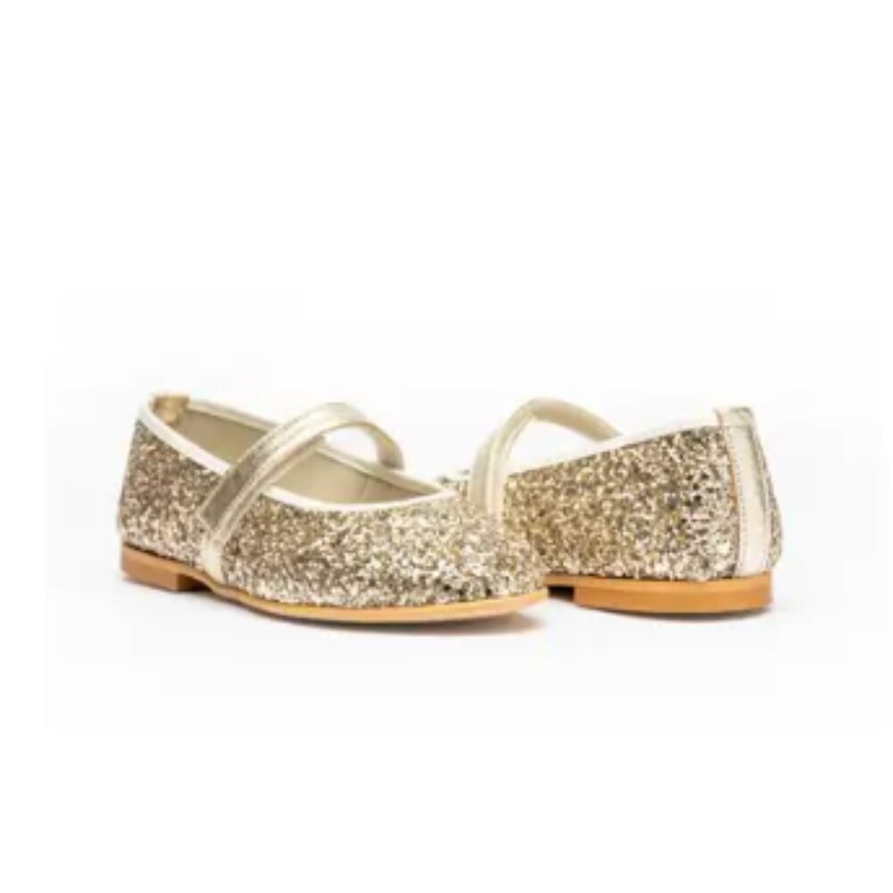 Childrenchic || Kids' Glitter Mary Jane Flats || Gold Sparkle